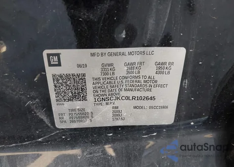 2020 Chevrolet Suburban 2Wd Premier z USA, uszkodzony, nr VIN 1GNSCJKC0LR102645